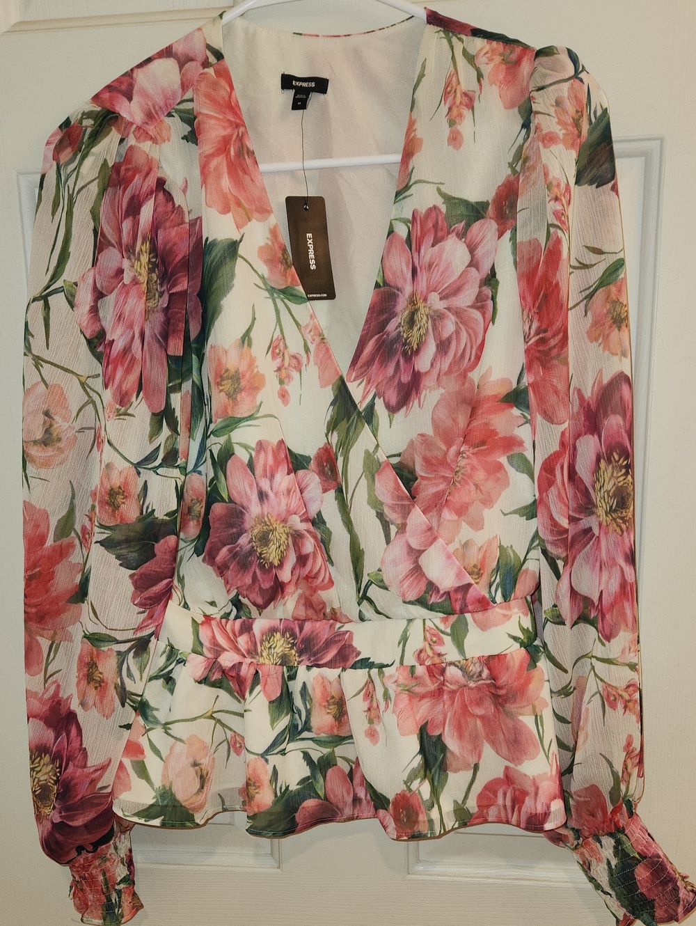 Floral V-Neck Peplum Blouse - Pink Floral